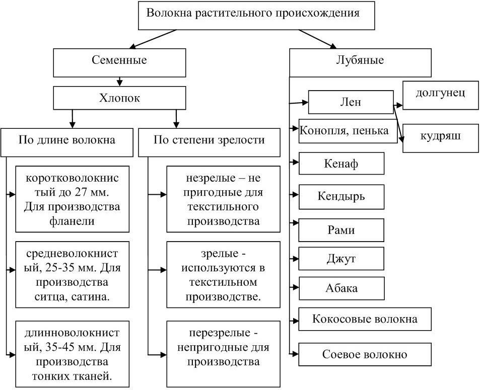 Классификация натуральных волокон растительного происхождения